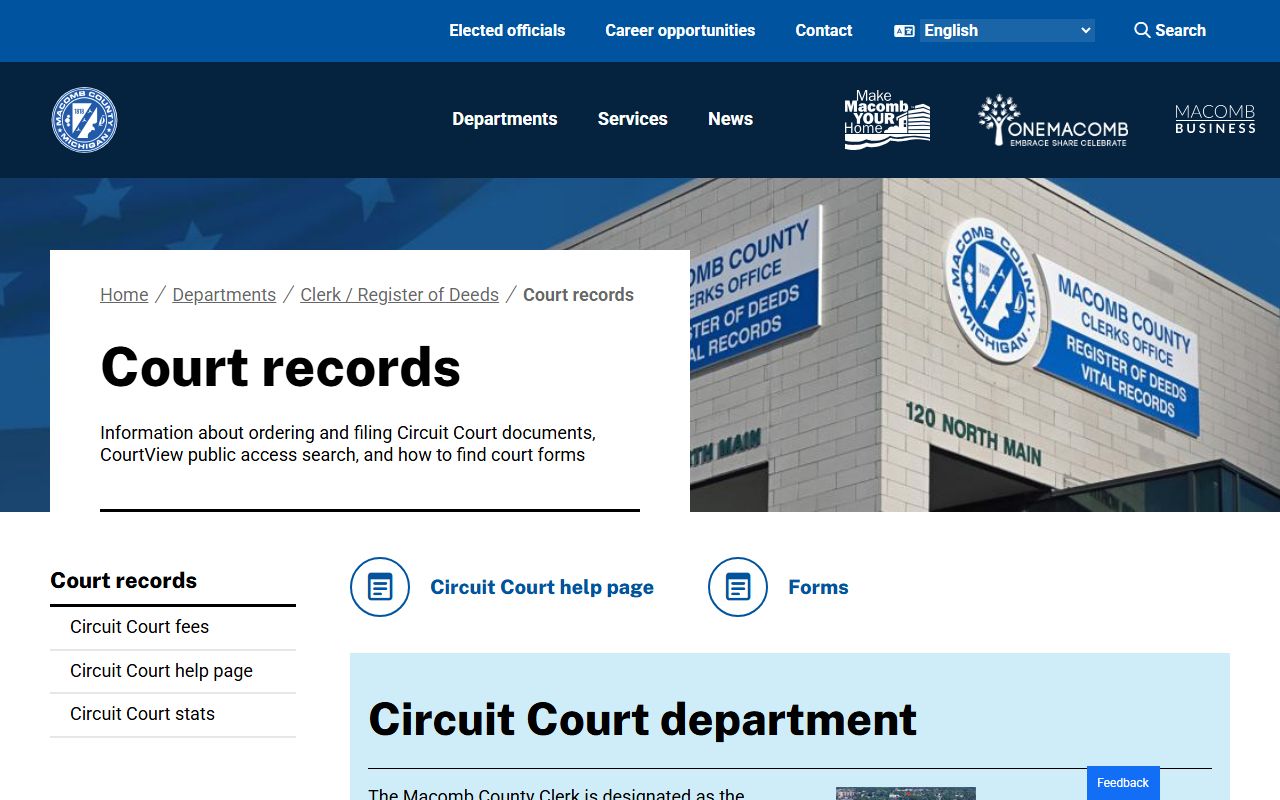 Macomb County Clerk Court Records page