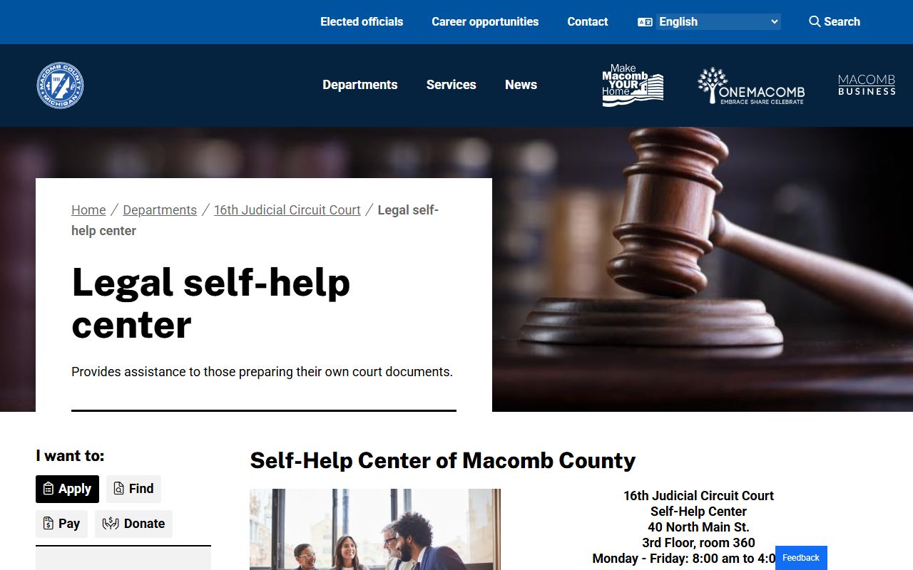 Macomb Legal Self-Help Center page