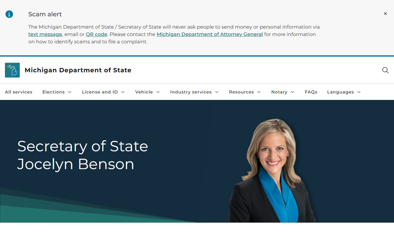 Michigan Secretary of State driver record page