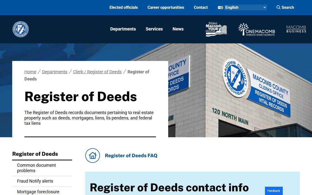 Macomb County Register of Deeds page