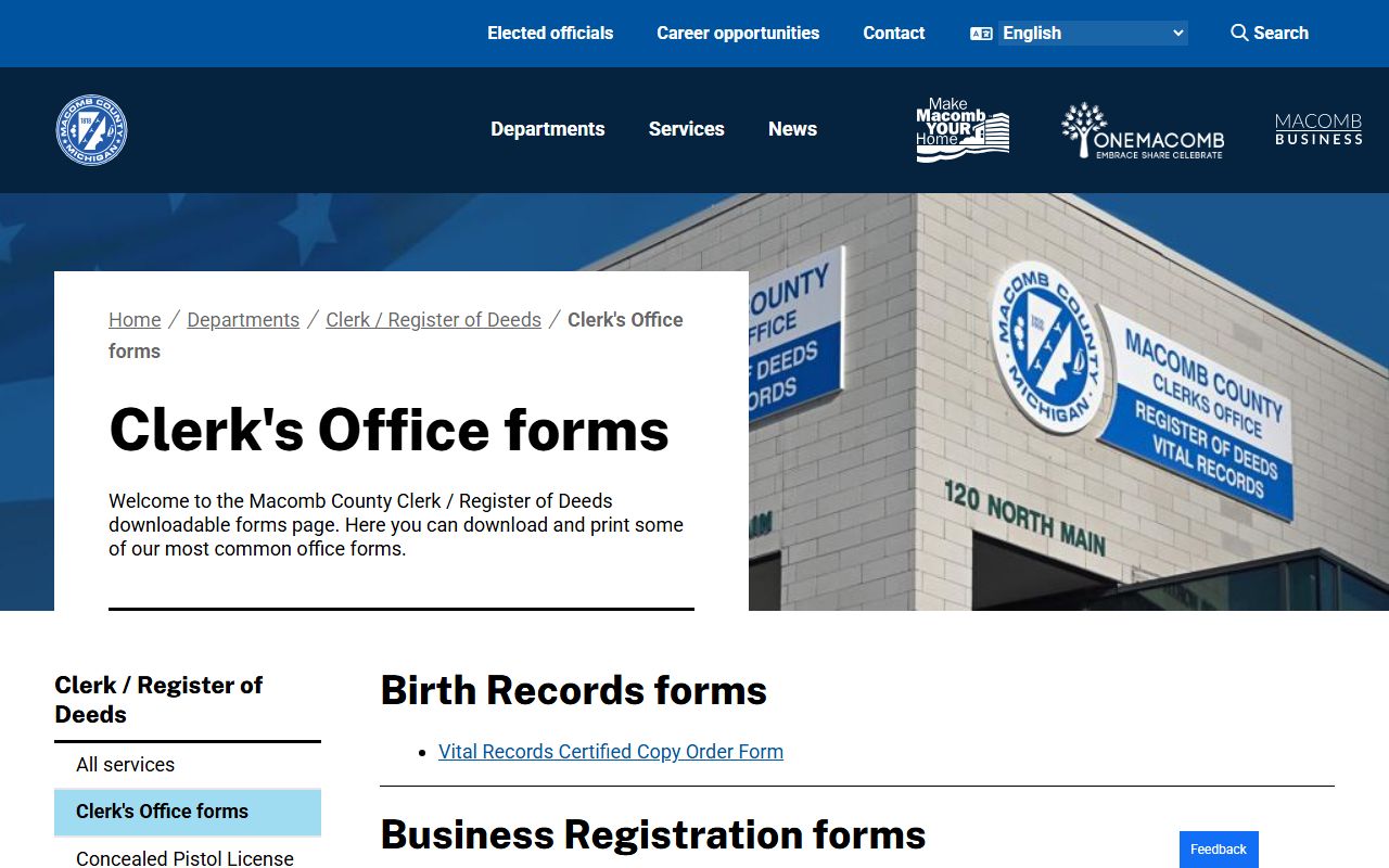 Clerk and Register of Deeds office forms page