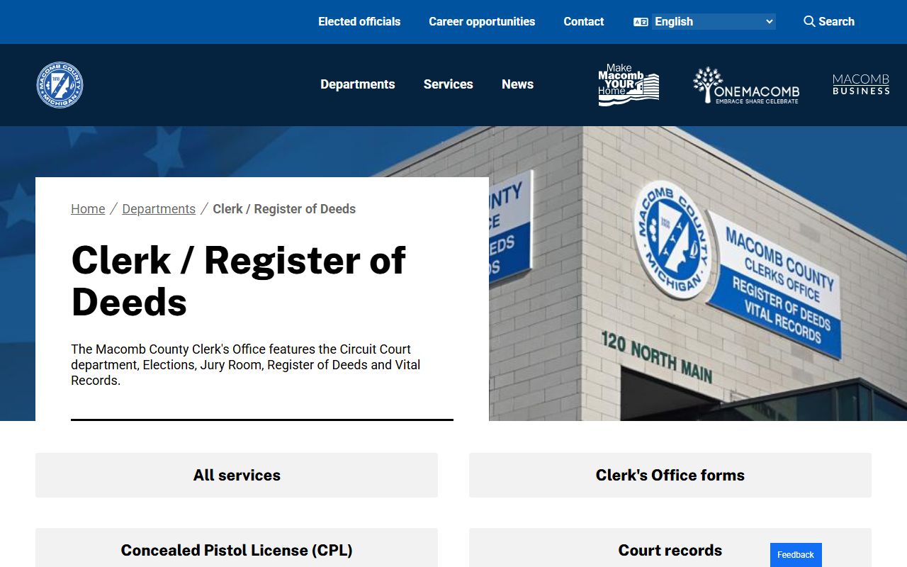 Macomb County Clerk and Register of Deeds homepage