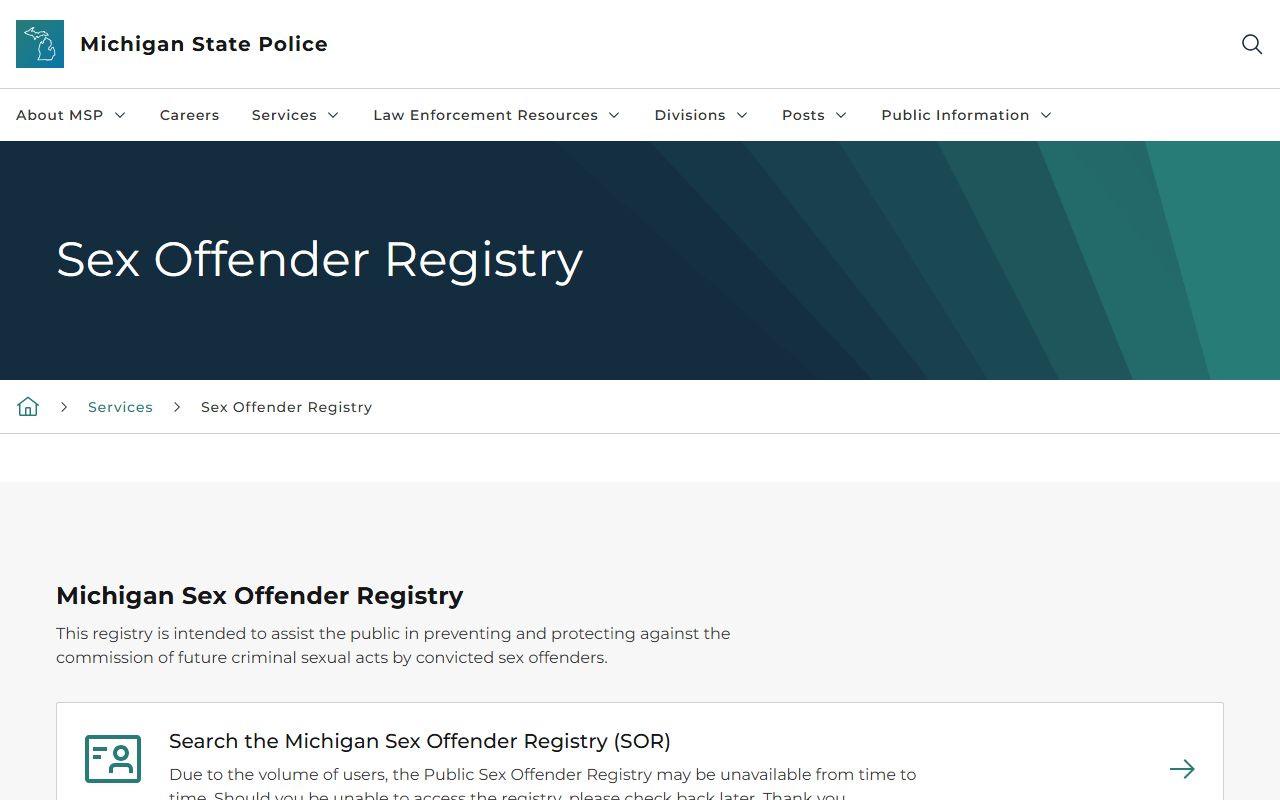 Michigan Public Sex Offender Registry