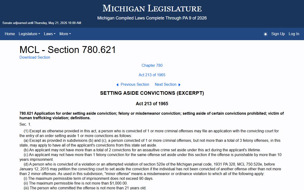 Michigan set-aside conviction statute