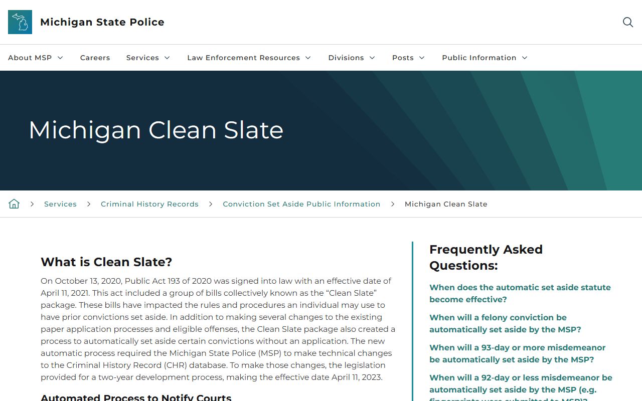 Michigan Clean Slate public information page