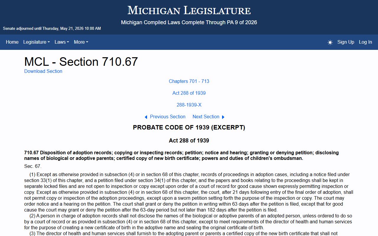 Michigan adoption records confidentiality statute