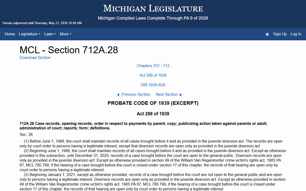 Michigan juvenile records confidentiality statute