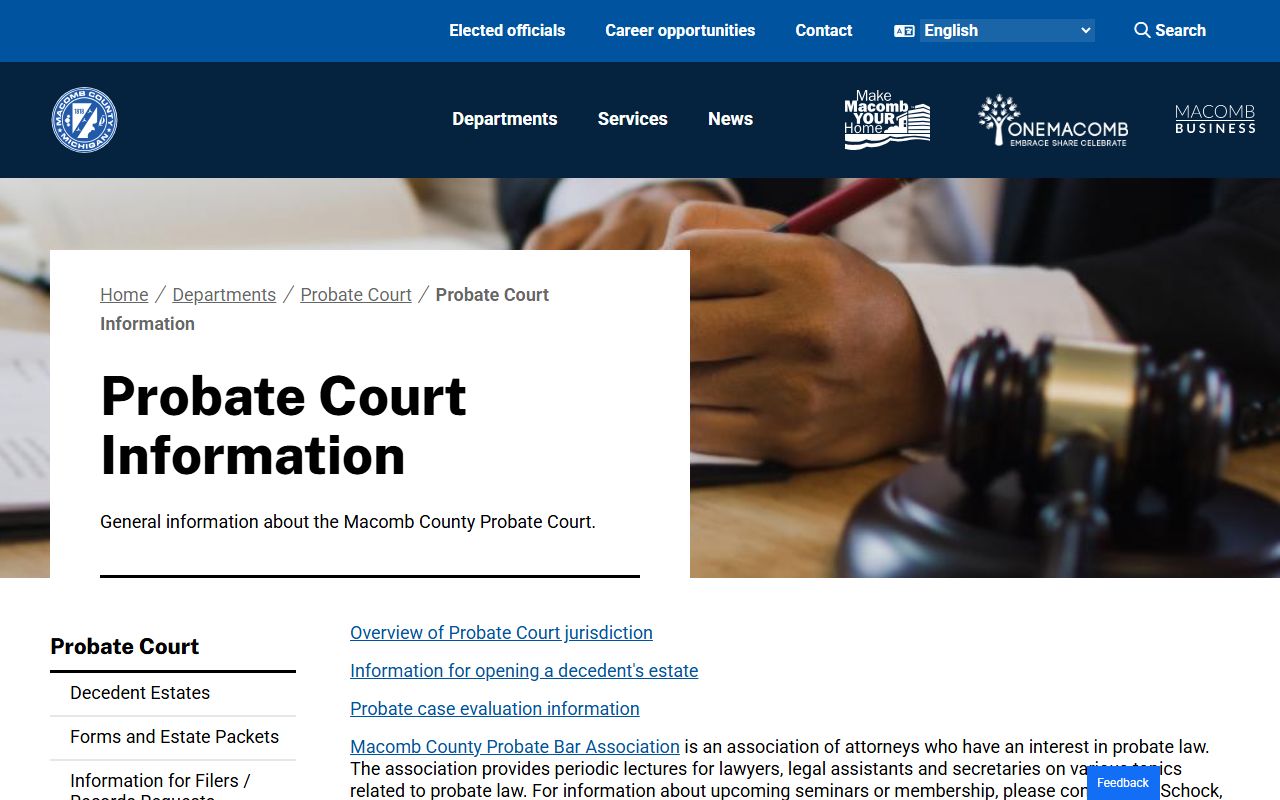 Macomb County Probate Court information page