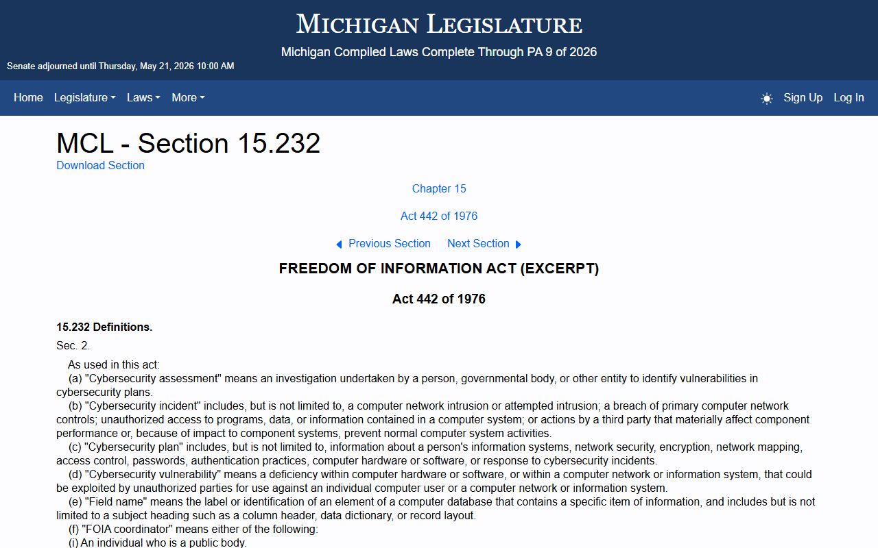 Michigan FOIA definitions statute