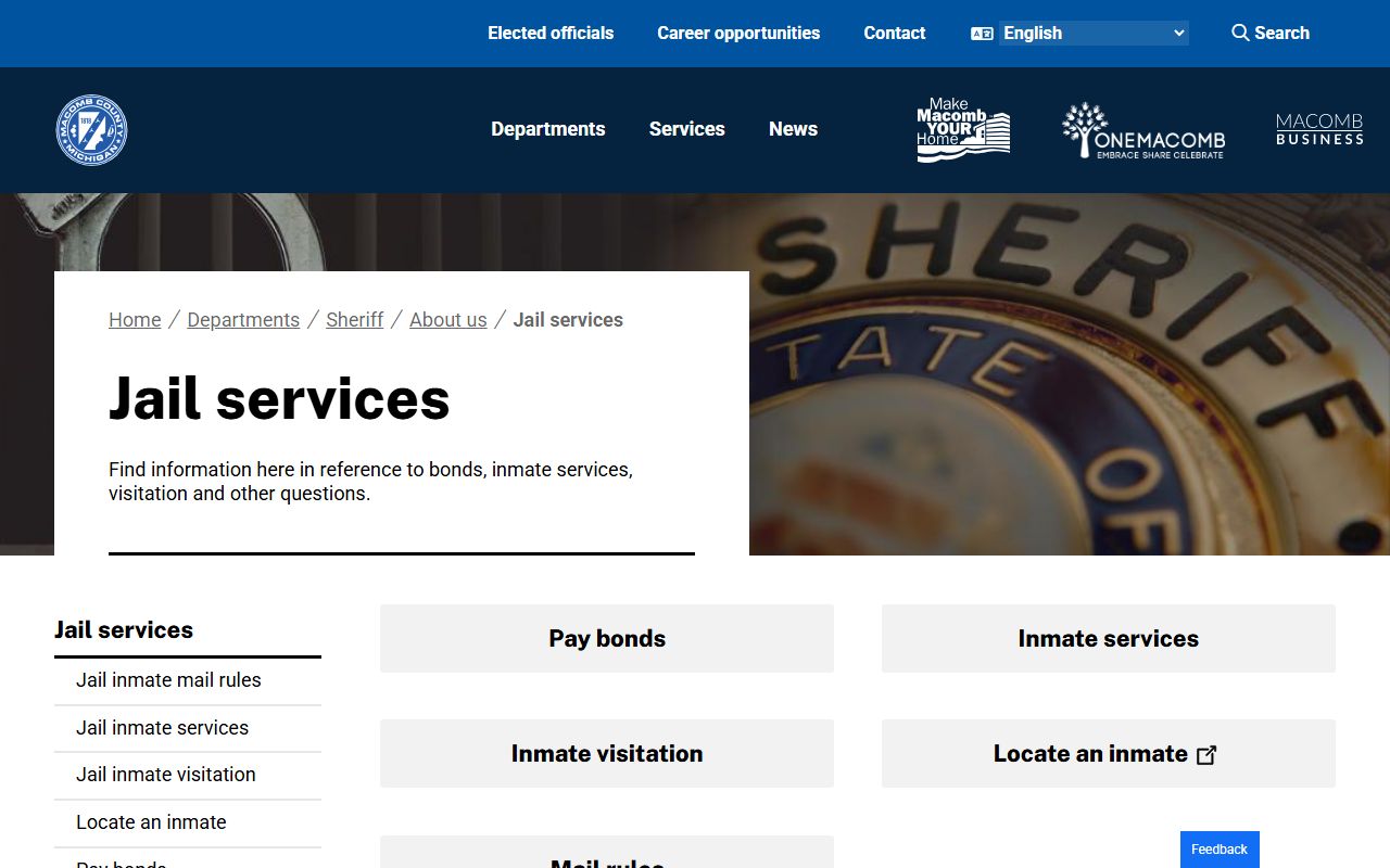 Macomb County jail services page