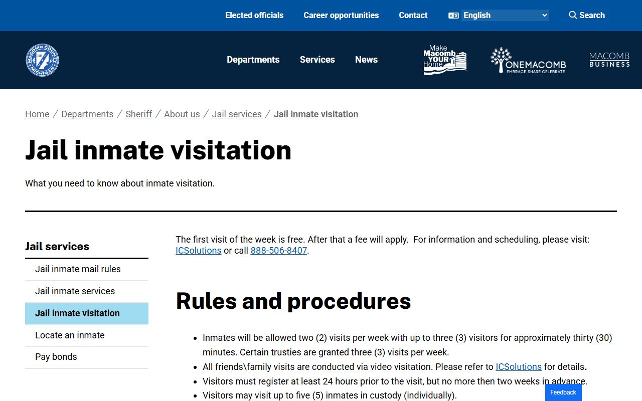 Macomb County jail visitation page