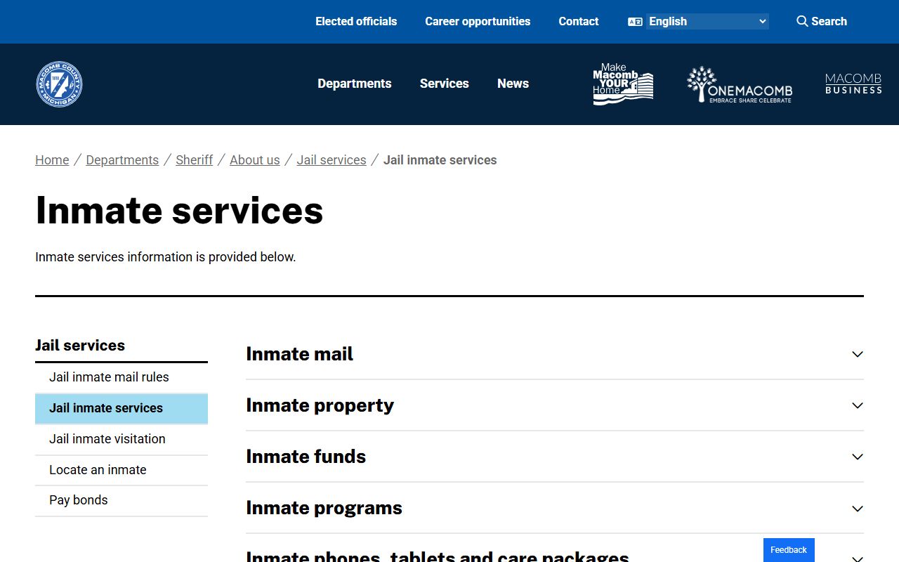 Macomb County inmate services accordion